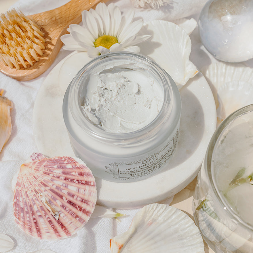 KYPRIS Pot of Shade SPF 30 UVA+ UVB Sunscreen, 2.3 fl oz, with seashells and daisy