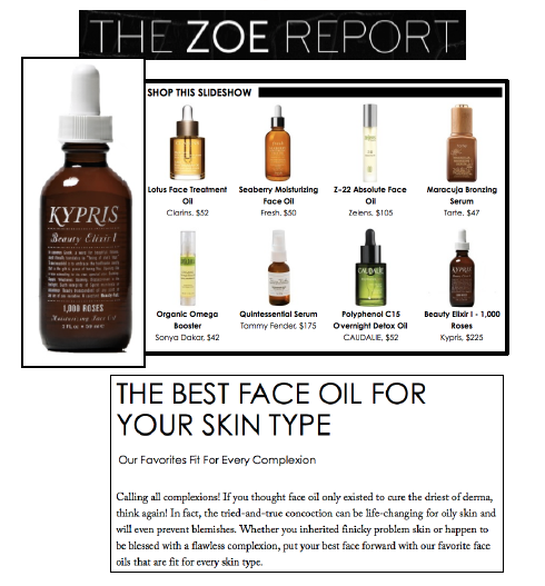 KYPRIS Beauty Elixir I Face Oil 1 fl oz bottle with dropper, featured in The Zoe Report's best face oil guide