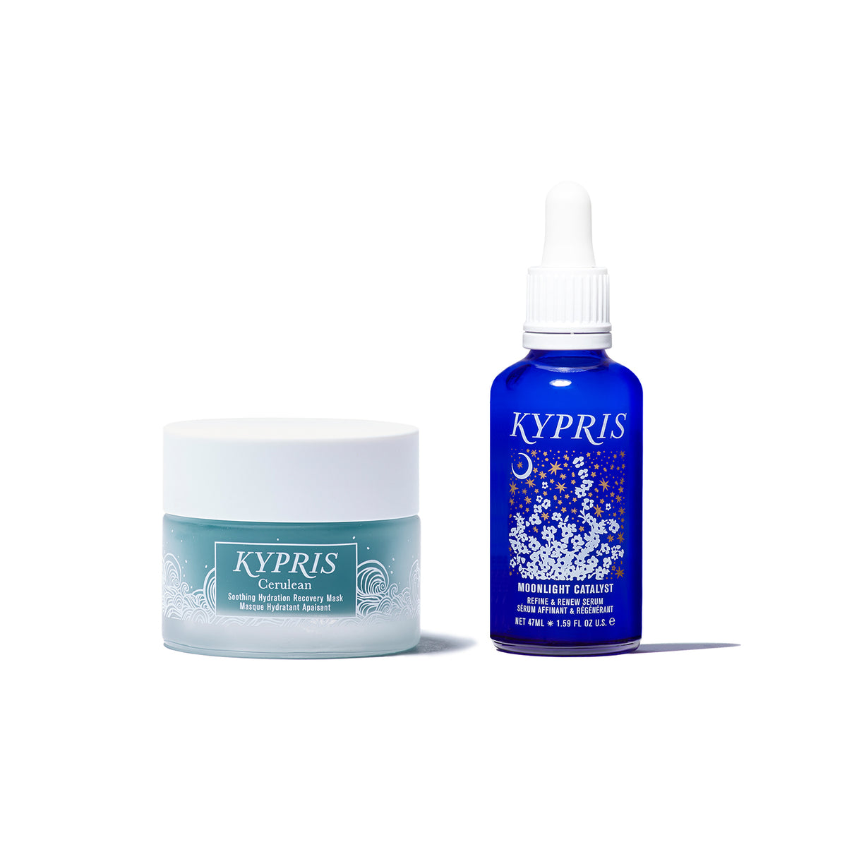 Cerulean Soothing Hydration Mask and Moonlight Catalyst Refine and Renew Serum