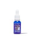 Antioxidant Dew, in cobalt glass bottle, on white background.